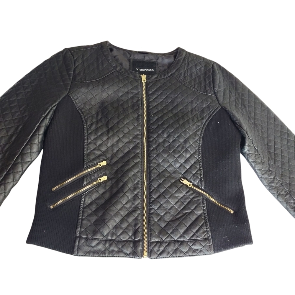 Maurices Women's Black Faux Leather Quilted ZIP Up Pockets Jacket Size Large - Picture 9 of 12